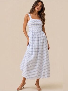 Altar'd State | Dresses | Altard State Blue And White Striped Smocked Maxi Dress